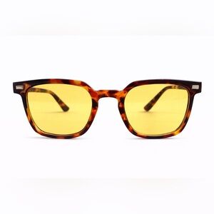 Retro Tortoiseshell Yellow Lens Unisex Sunglasses | Square Vintage Frames